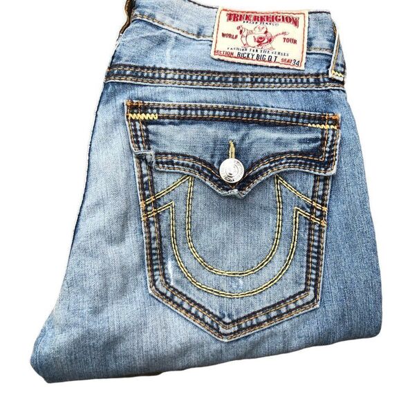 Vintage True Religion Jeans Size 34 RICKY BIG QT Blue - Picture 9 of 10